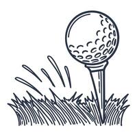 Golf ball on tee with grass in minimalist sketch illustration vector