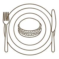illustrated plate setting with stack of pancakes and cutlery on a table top view vector