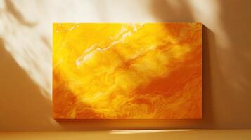 A large painting of an orange and yellow marble photo