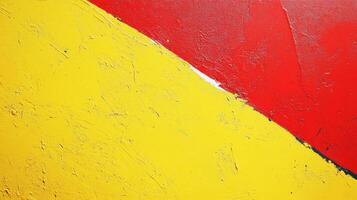 A red, yellow and black wall with a yellow triangle photo