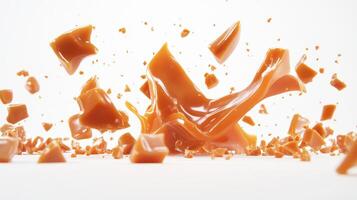 A splash of caramel liquid is falling down photo
