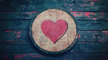 A heart shaped wooden sign on a wooden background photo