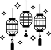 black and white illustration of three chinese lanterns vector