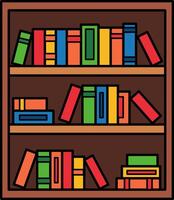 A bookcase with many books on it vector