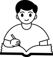 black and white illustration of a boy writing in a book vector