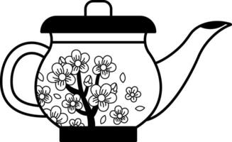 isolate black and white illustration of traditional chinese tea pot vector