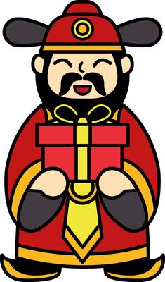 illustration of God of wealth holding gift