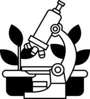 isolate black and white illustration of a microscope placed next to a plant vector