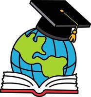 A globe with a graduation cap on top vector