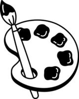 black and white illustration of a paint palette with a brush vector
