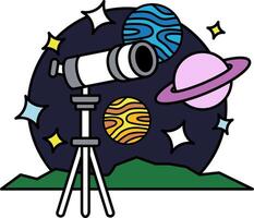 A telescope on a hill with a view of galaxy vector