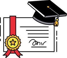 A graduation cap on top of a certificate paper vector