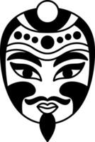isolate black and white illustration of a bian lian chinese face mask vector