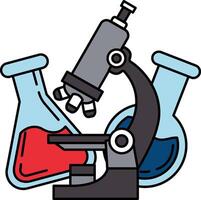 a microscope with a test tube and a beaker vector