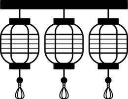 isolate black and white illustration of three chinese lanterns vector
