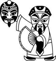 black and white illustration of chinese face changing performance bian lian actor vector