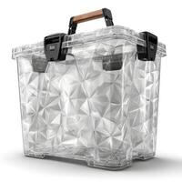 A clear plastic box with a handle and a handle photo