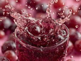 A glass of grape juice with water splashing on it photo