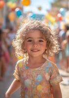a child participating in a Sabantuy egg-and-spoon race, focused expression photo
