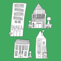 Cute and Funny Kids Drawing House Building Design Architecture City Cartoon Digital Stamp Outline vector