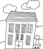 Happy Kids Drawing House Business Building Design Architecture City Cartoon Coloring Activity vector