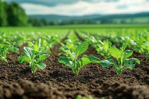 a close up of IoT soil sensors placed in a crop field photo