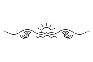 A black and white drawing of waves and sun vector