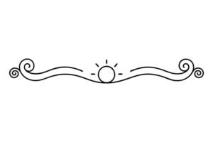 Sun and waves in a line drawing vector