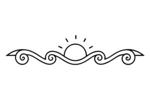 A line drawing of a wave with sun in the background vector