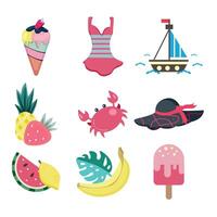 illustration of fun summer elements in flat design style vector