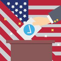 Illustration of a hand inserting an envelope into a ballot box on election day Illustration vector