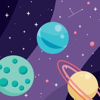 Illustration of a galaxy with several planets in flat design style background vector