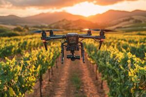 a drone hovering above a vineyard photo