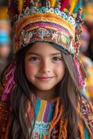 children dressed in traditional Andean clothing, smiling and playing during an Inti Raymi celebration photo