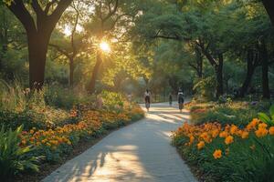 a bike lane running through a lush green park photo