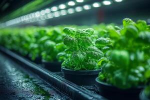 a high tech hydroponic setup with vertical towers of plants photo