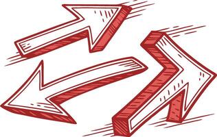 Dynamic Red Hand-Drawn Arrows Illustration Showing Movement vector