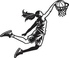 Female Basketball Player Dunking Illustration in Action vector