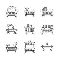 Drying Rack Icons Set for Clean Dishes vector