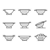 Colander Icons Set for Cooking and Draining Tasks vector