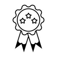 Rosette stamp icon, simple outline style. Winner medal with star and ribbon, award, first place badge, best quality concept. Thin line symbol. isolated on white background. Editable stroke EPS. vector