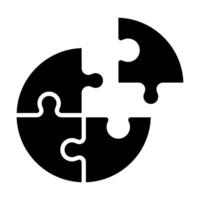 Four unfinished puzzle pieces. Jigsaw challenge, circle shaped. Join together. Strategy game. Connect the parts isolated outline illustration. Monochromatic dot illustration. vector