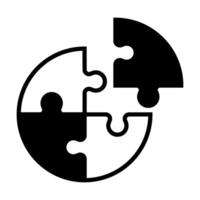 Four unfinished puzzle pieces. Jigsaw challenge, circle shaped. Join together. Strategy game. Connect the parts isolated outline illustration. Monochromatic dot illustration vector