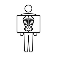 Xray scan doodle line icon. thin outline illustration of chest ct. Black color linear sign for radiology diagnostic vector