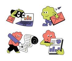 Digital Marketing Business with images of Character with envelope of mail and Data Analytics Flat illustration vector