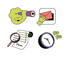 Set of Digital Marketing Business flat recolor icons with images of Mail Envelope Document Clock illustration vector