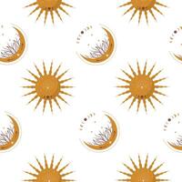 Seamless pattern with abstract moon and sun. Contemporary scandinavian design for wallpaper and home decor. Modern illustration in boho style vector