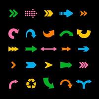 Colorful arrows set on dark background. Abstract icons in modern sketch style. Trendy Y2K retro pointers. Cartoon illustration vector