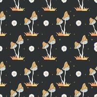Seamless pattern with groovy mushrooms. vintage agaric. Hippie illustration in flat cartoon style. Psychedelic background vector