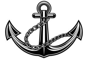 A Black and white anchor with chain isolated on white background vector